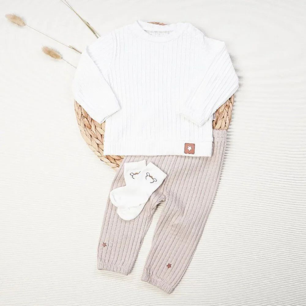 Ribbed Cotton Baby Boy Set Neutral